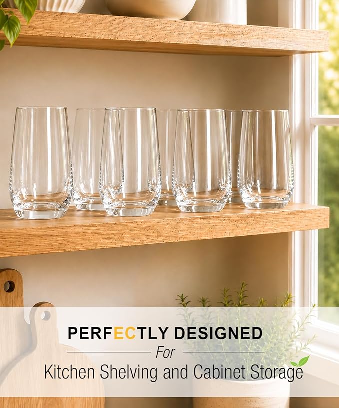 Drinking Water Glass Cups Set,Crystal Clear tall Glass cups set of 6,16.2oz - Image 5
