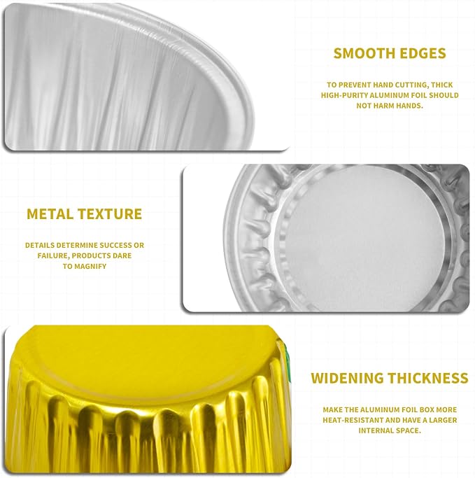 Graduation Party 50Pcs Mini Aluminum Foil Cupcake,5oz Baking Cups with Lids | Gold Disposable Ramekins for Christmas Thanksgiving,Oven Safe,Loaf Pans with Lids,Tin Cups Containers for Cupcake,Cheesecake - Image 3