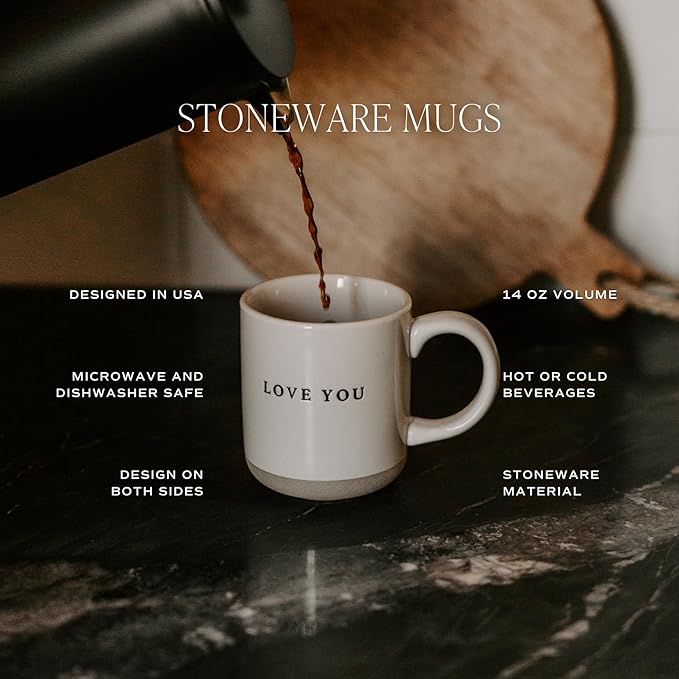 Sweet Water Decor Love You Stoneware Coffee Mugs - 14Oz Cute Mugs for Hot & Cold Drinks - Dishwasher & Microwave Safe - Gift for Special Someone - Ideal for Espresso & Tea Lovers - Image 3