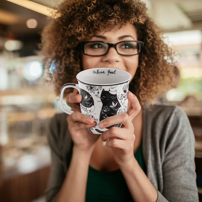 Karma Gifts 16 oz Black and White Boho Mug Cat - Cute Coffee and Tea Mug - Ceramic Coffee Mugs for Women and Men - Image 6