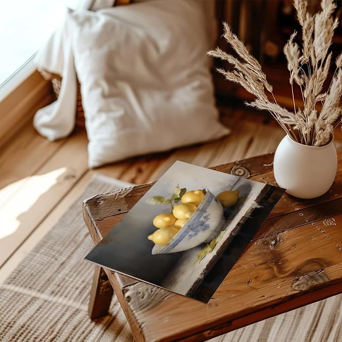 XOCUUI Farmhouse Still Life Picture Living Room Warm Moody Muted Yellow Lemon Oil Painting Art Deco Wall Art For Kitchen Rustic Vintage Decor For Bedroom Antique French Poster 12 X 16 Unframe - Image 3