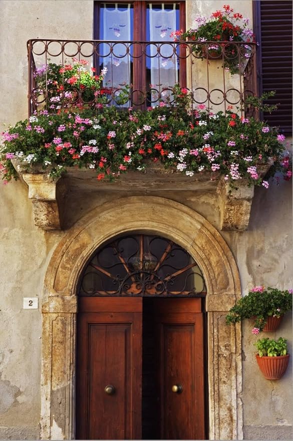 ART.COM Stretched Canvas Print Balcony Flowers and Doorway in Pienza Tuscany Italy by Julian Castle, 12" x 18" - Image 2