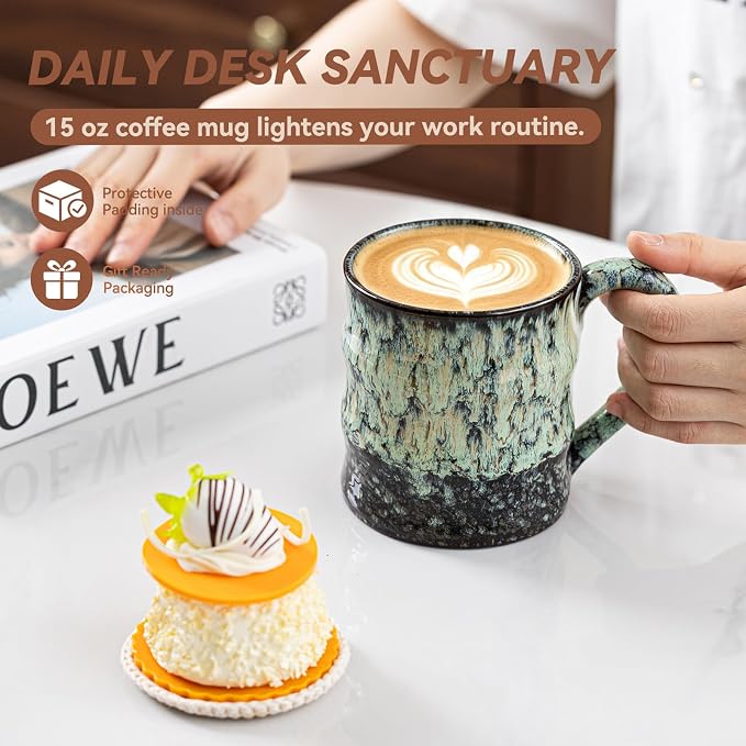 Unique Reactive Glaze Ceramic Coffee Mug - 15 oz Large Coffee Cup M-HY030-43-ZJXLv - Image 5