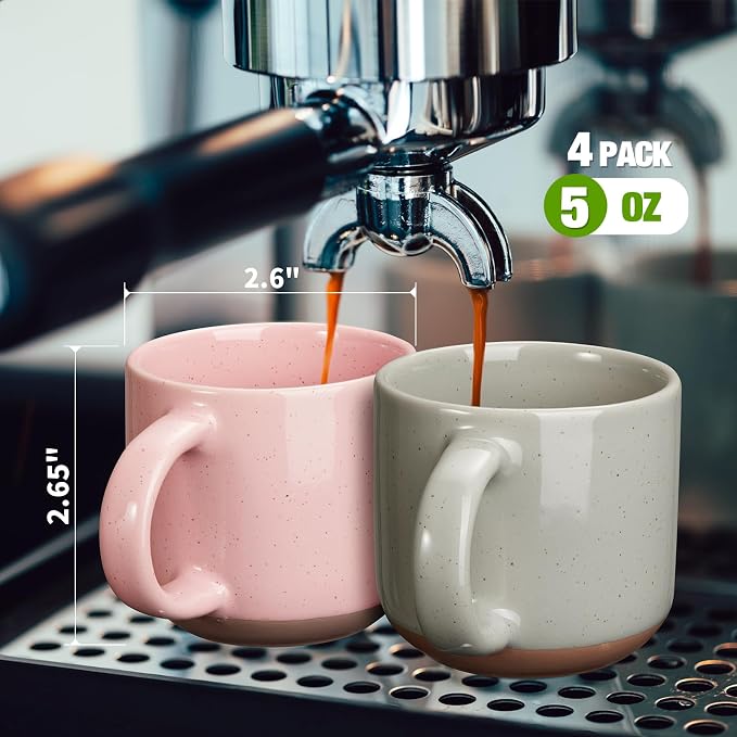 Gencywe Ceramic Mini Espresso Cups Set of 6, 5 oz Espresso Mugs with Handle, Porcelain Coffee Mugs Demitasse Cups, White Espresso Cups, Microwave Dishwasher Safe Suit for Espresso Machine - Image 3