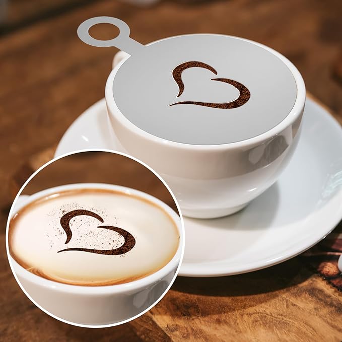 4 Pcs Coffee Stencils Latte Art,Coffee Stencils,Latte Art Stencil with Various Patterns for Cappuccino Lattes Cake Decorating Coffees Shop and Home Use(Silver)