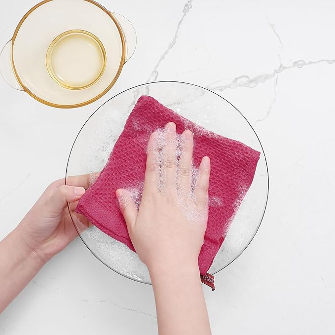 Homaxy 100% Cotton Waffle Weave Kitchen Dish Cloths 6-Pack, Hot Pink | 12 x 12 Inches, Ultra Soft Absorbent Dish Towels, Quick Drying Dish Rags with Hanging Loop - Image 4
