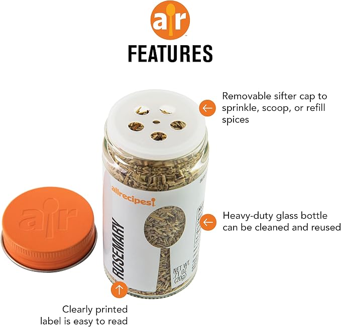 Allrecipes Taste of Italy (Basil, Oregano, Rosemary) in Glass Jars with Removable Sifter Caps for Sprinkling, Set of 3 - Image 5