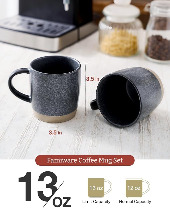 famiware Coffee Mugs Set of 4, Milkyway 13 oz Mug Set, Ceramic Cup Set with Handle for Coffee, Tea, Cocoa, Milk, Matte Dark Charcoal - Image 3