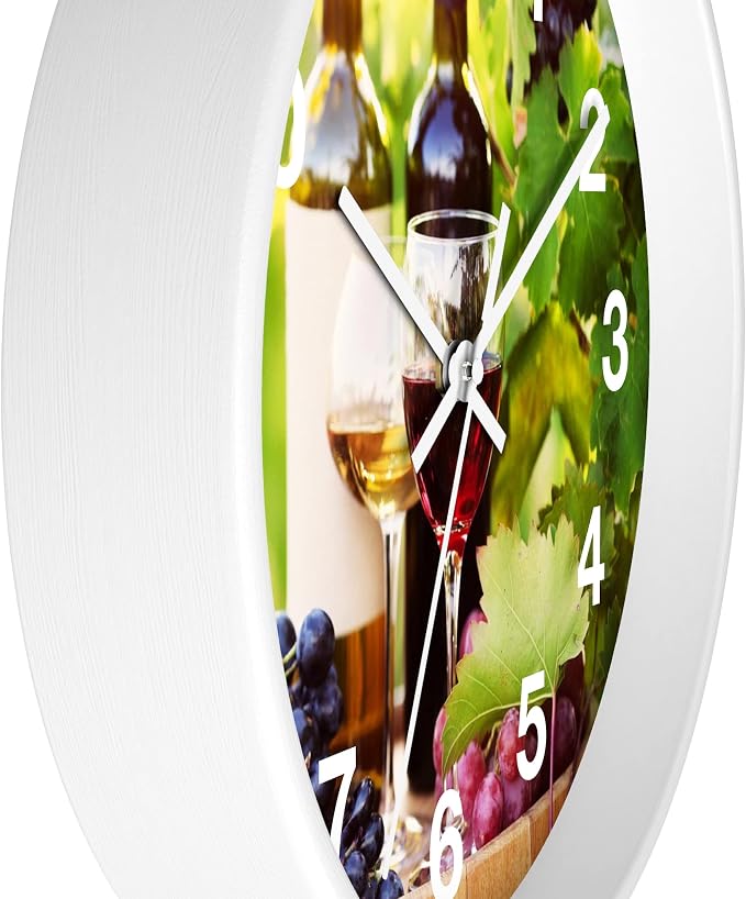 Mozingo ~ Wine Clock for Kitchen Bar Wall It's Wine O'clock Silent Time Gift Home Decor Made In USA, 10" (Hour Marks - Numbers, Clock Frame Color - White, Wine Theme #03) - Image 2
