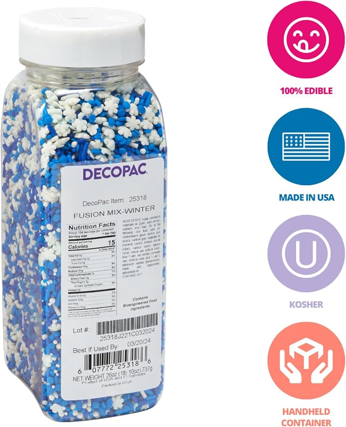 DECOPAC Winter Fusion Mix Candy Sprinkles, 26oz, Fancy Sprinkles in Handheld Container, Edible Sprinkles For Celebration Cakes, Cupcakes, Cookies and Donuts - Image 3