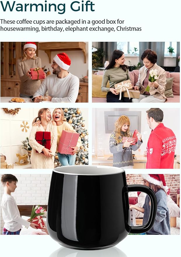 Teocera Ceramic Coffee Mug Set of 4-12 oz Coffee Mugs with Large Handles for Hot or Cold Drinks Like Latte, Cocoa, Tea or Juice - Smooth Ceramic, Dishwasher Safe，Black - Image 3