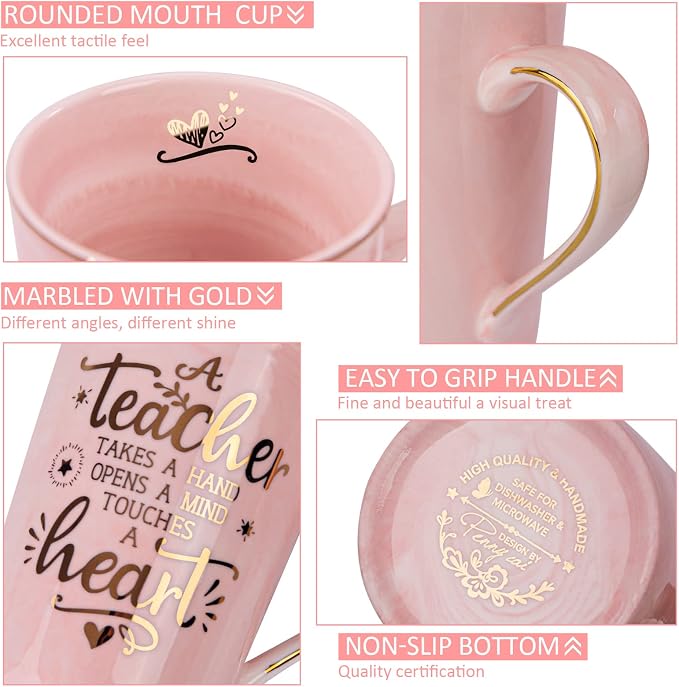 Unique Teacher Appreciation Gifts for Women, Best Teachers Mug for Teachers | 14oz Pink Marble Ceramic Gold Print Teacher Cup, End of Year Birthday Retirement Graduation from Student, Nice Gift Boxed - Image 3