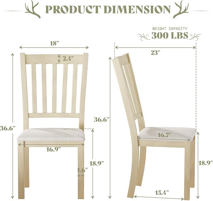 AMERLIFE Set of 8 Farmhouse Dining Chairs with Upholstered Seats, Cream | Farmhouse Style, Curved Backrests, Solid Wood Legs, Padded Upholstery, Rustic Cream Finish - Image 2