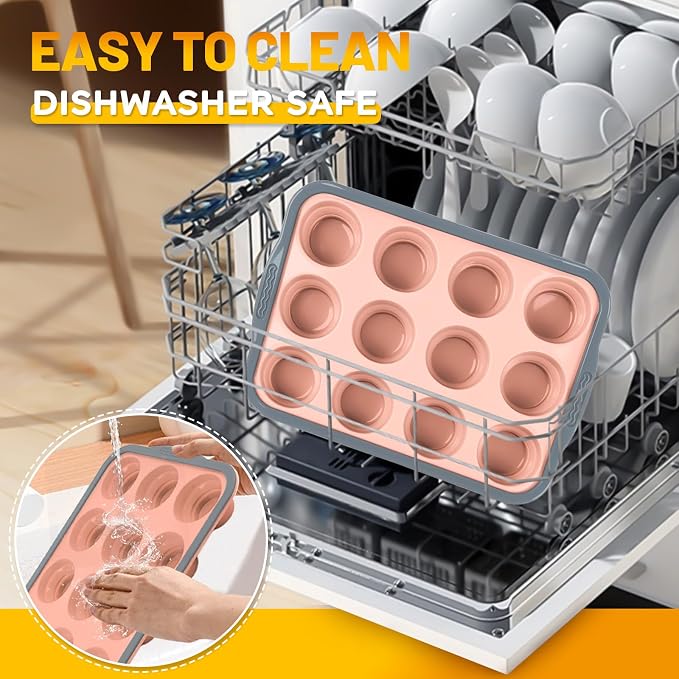 Silicone Muffin Pan, 12 Cups Non-Stick Cupcake Pan, Food-Grade BPA-Free Muffin Tin, Oven-Safe 450 °F, Reinforced Steel Frame, Easy-Grab Handles, Quick-Release 2.3" Baking Molds for Mini Treats - Image 5