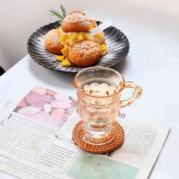 4pcs Vintage Irish Coffee Mugs, Crystal Clear Irish Coffee Glass with Handle, Footed Stem Base, Heat Resistant, Heavy Duty Cups for Hot Chocolate, Tea, Coffee, Beige
