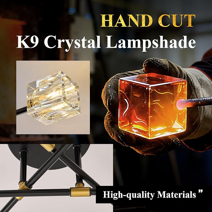 Black Gold Crystal Semi Flush Mount Ceiling Light Fixture Industrial 26" Sputnik Chandeliers 6 -Light Modern Chandelier for Foyer Entryway Kitchen Bedroom Living Room Dining Room - Image 4