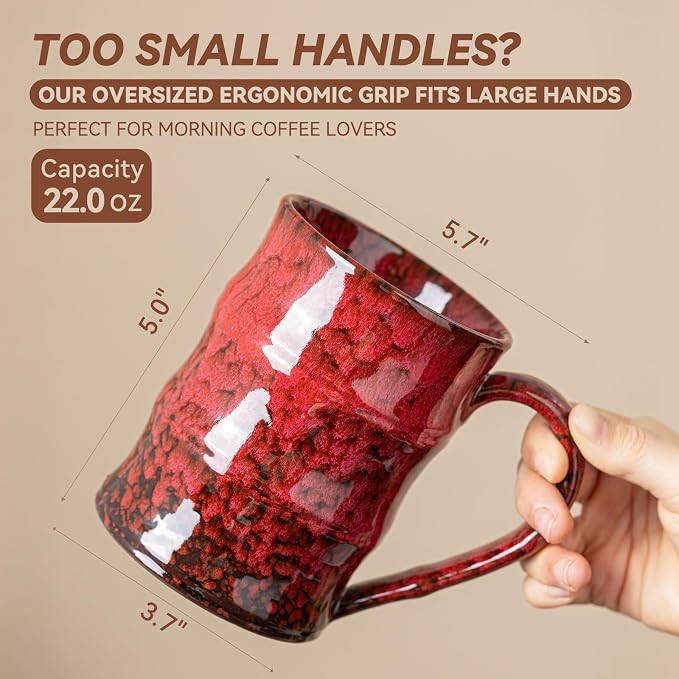 22oz Red Kiln-Change Ceramic Coffee Mug with Ergonomic Handle, 1340℃ High-Fire Unique Large Mug - Lead-Free, Microwave Safe, Great Gift for Valentine’s/Mother’s Day - Image 6