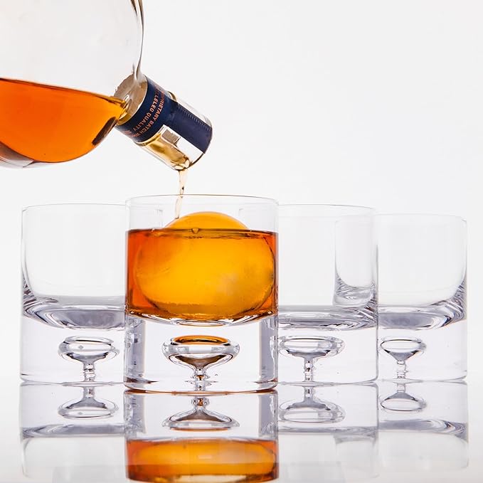LEMONSODA Premium Crystal Bubble Base Whiskey Glass Tumbler - 9.5oz Set of 4 - Heavy Bottom Bubble Base - Great for Scotch Whiskey, Old Fashion, Manhattan, Bourbon, Cocktails