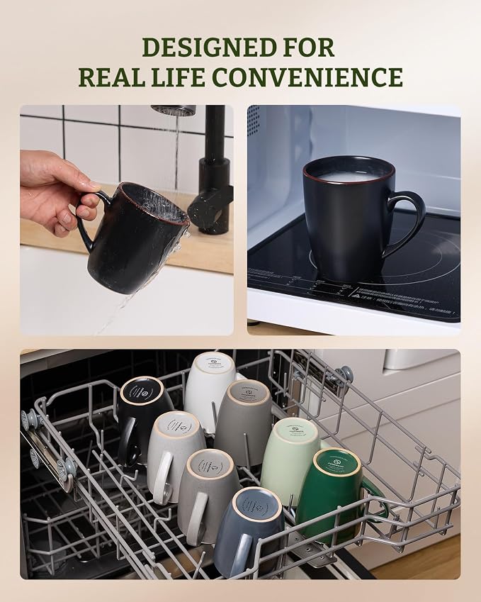 famiware Venus Coffee Mugs for 4, 13 oz Mug Set, Dringking Cup with Handle for Coffee, Tea, Cocoa, Milk, Matte Black - Image 5