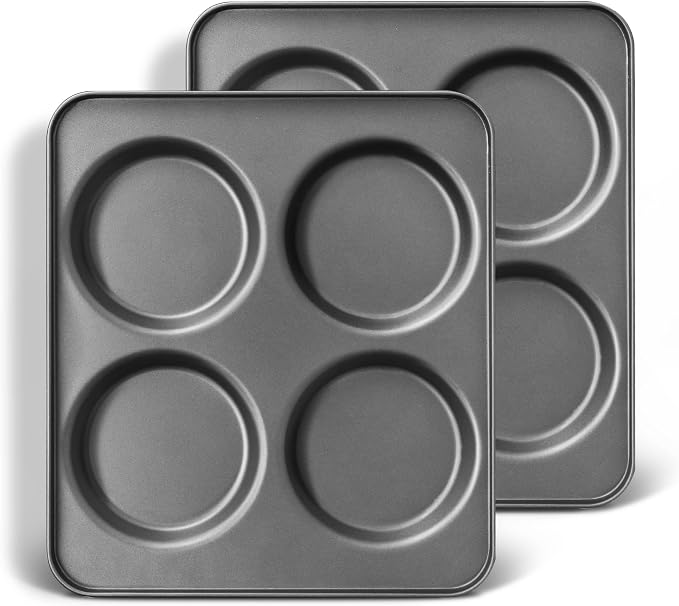 Large Muffin Top Pan Set of 2, 4 Cup Nonstick Hamburger Bun Baking Pan, Jumbo Whoopie Pie Pan for Egg Sandwich, Cornbread, Layer Cake by HONGBAKE