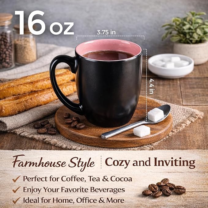 GBhome 16oz Coffee Mugs Set of 6, Large Ceramic Coffee Mugs for Man, Woman, Dad, Mom, Modern Coffee Mugs Set with handle for Tea/Latte/Cappuccino/Milk/Cocoa. Dishwasher&Microwave Safe,Pink - Image 2