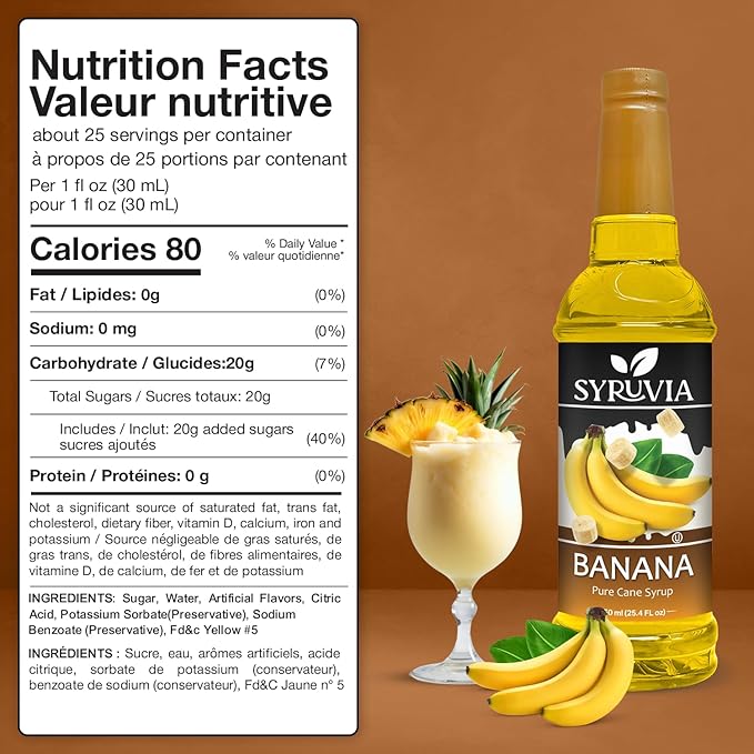 Syruvia Coffee Syrup, Banana Flavored Syrup for Drinks, Lattes, and Desserts – 25.4 fl oz,