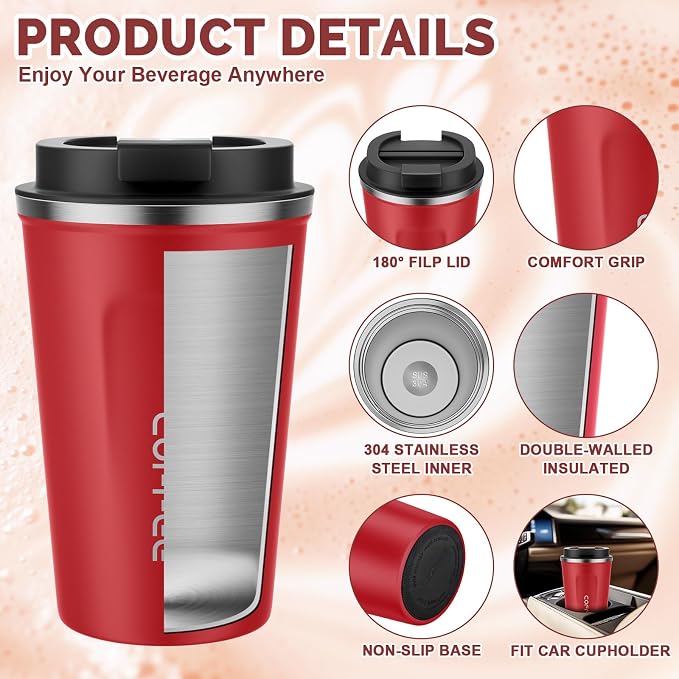 MOMSIV 12oz Travel Coffee Mug, Insulated Coffee Cup with Leakproof Lid | 6-Hour Heat Retention, 360°Leak proof, Vacuum Stainless Steel Double Walled, BPA-free, Reusable And To Go Coffee Mug - Image 5