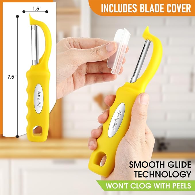 Spring Chef Swivel Potato Peeler with Soft Grip Handle, Set of 2, Yellow | Premium Vegetable Peeler w/ Sharp Stainless Steel Blades, Multifunctional Food Peeler for Apple, Carrot, Cucumber, Fruit - Image 3
