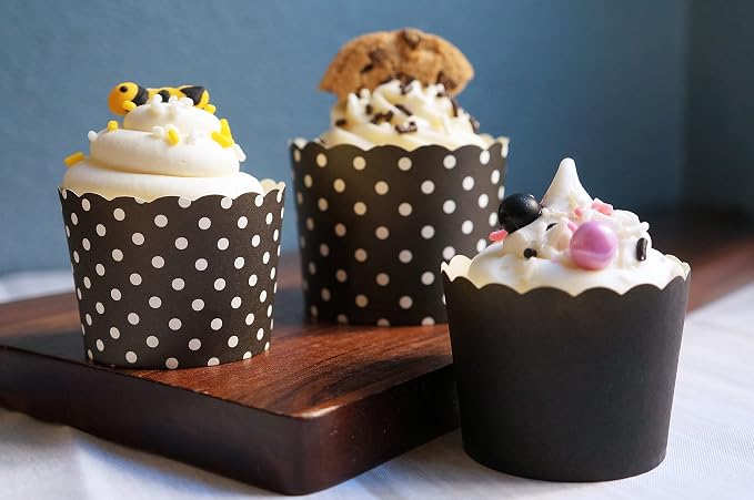 Paper Baking Cups (Polka Dots), Greaseproof Disposable Cupcake Liners (Black, Large Cups (50-Pack)) - Image 5
