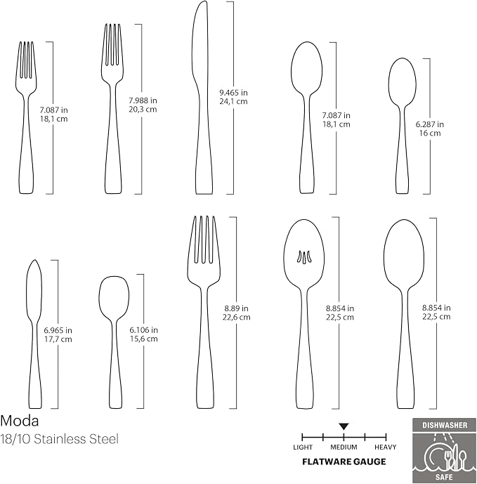 Oneida Moda 5-Piece 18/10 Silverware Set for 1, Flatware | silver, dishwasher safe | includes knives, forks, and spoons | heavy duty, cutlery set, utensil set, wedding silverware - Image 6