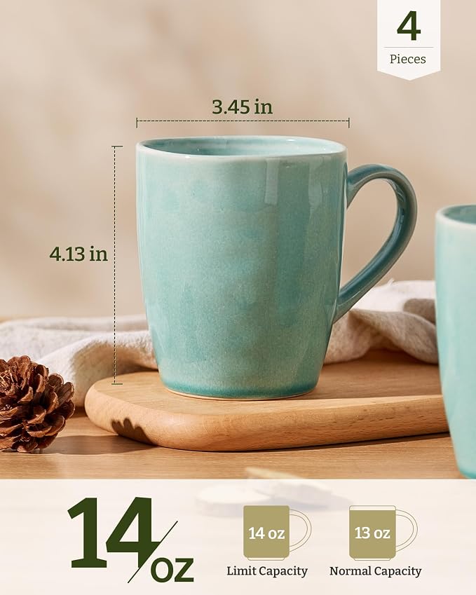 famiware Aurora Coffee Mugs, 14oz Mug Set of 4, Stoneware Mug, Cups for Kitchen, Cappuccino, Latte, Reactive Glaze, Microwave Safe, Scractch-resistant, Mint Green - Image 4