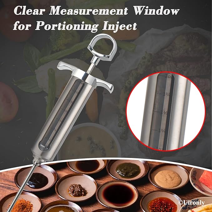 Meat Injector BBQ Injection Kit, Marinade Cajun Seasoning Flavor Syringe Injector for Cooking Grill Smoker Barbecue in Chicken Turkey Beef with 3 Syringe Needles, User Manual, E-Book