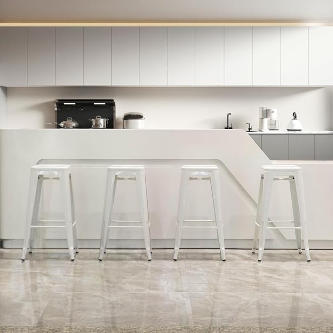 4-pcs 30-inch Backless Metal Bar Stool Stackable Heavy-Duty Counter-Height Chair for Home Bars Patios Kitchen Islands Cafes Restaurants Bistros and Dining Areas for Indoor & Outdoor, White - Image 5