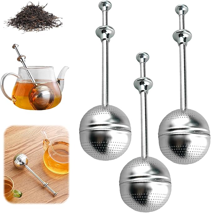 Stainless Steel Tea Infuser Strainers, 2025 New Loose Leaf Tea Filter, Ultra-Fine Mesh Filter Cup, Large Capacity Reusable Cup Filter, For Brewing Loose Leaf Tea And Coffee (Handle 3PCS)