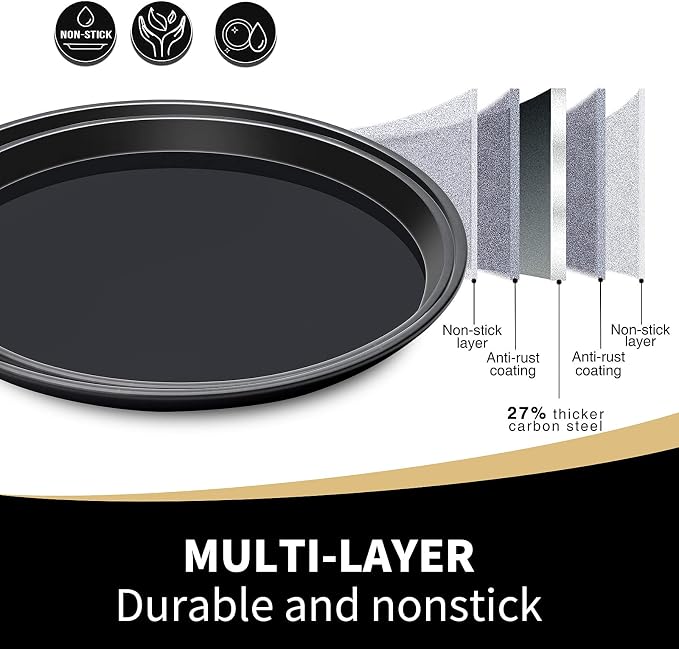 Yomvzake Large Cake Pan, 12 Inch Round Cake Pan Giant Shollow Pan Round Cookie Sheet Black Carbon Steel Tray Pan for Christmas Baking - Image 3