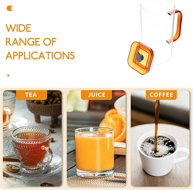 High Borosilicate Glass Cup with Straw and Amber Handle Square PP Lid Transparent Beverage Tumbler for Milk Juice Iced Coffee Portable Drinking Glass with Lid for Home and Outdoor
