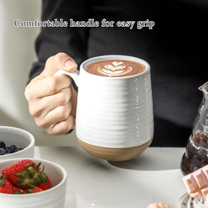 HASENSE Coffee Mugs Set of 4, 15oz Ceramic Coffee Cups with Handle, Two-Tone Design for Cappuccino Latte Tea, Large Microwave Dishwasher SafeMug Set, Housewarming Gift, Creamy White - Image 5
