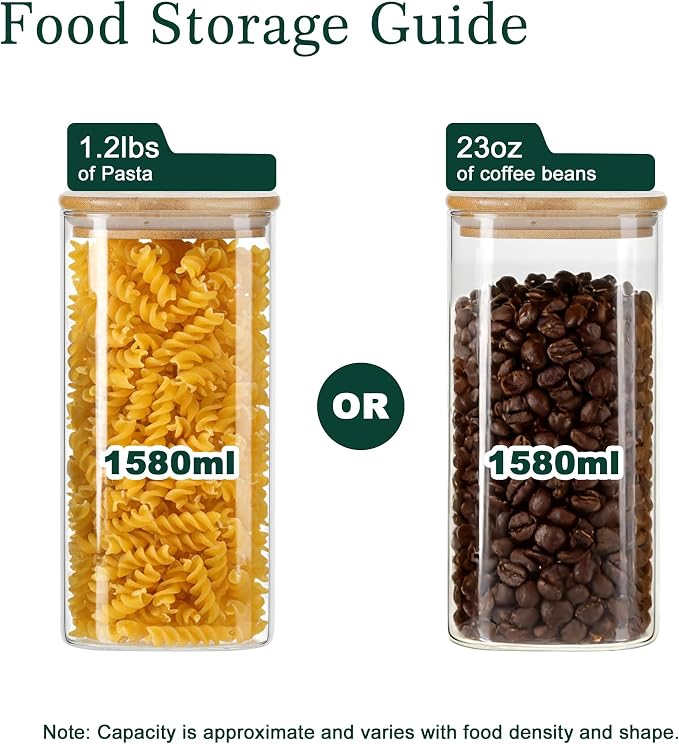 LIBWYS Kitchen Glass Jars Set with Bamboo Lids for Storage (1pcs - 1.67Qt) | Stackable Square Food Jars for Pantry Organization, Coffee, Flour, Snacks, Tea, Sugar | Kitchen Canisters Set - Image 4