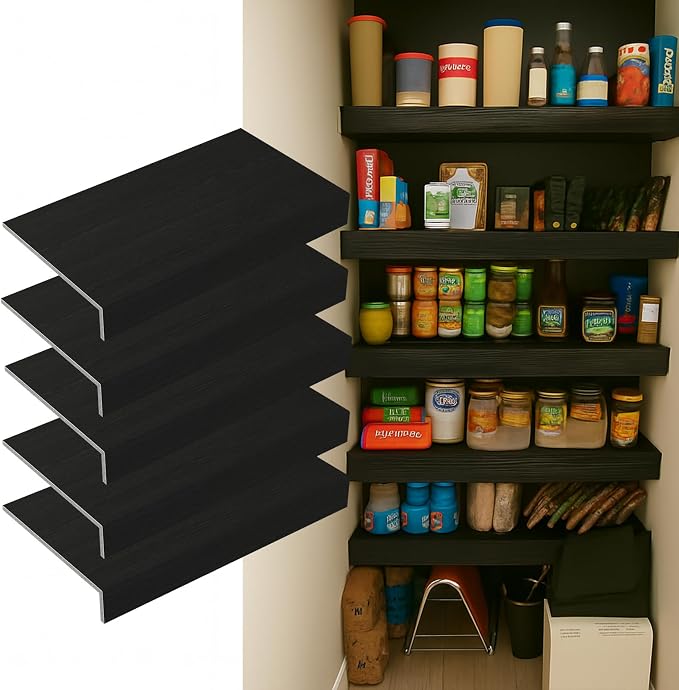 Black 40x12in 5-Pack Faux Wood Shelf Covers for Wire Shelving – Cut with Utility Knife, No Tools, Waterproof & Fireproof – for Pantry, Closet, Laundry, Bathroom, Basement by Gideio