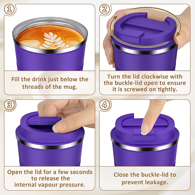 KETIEE 12oz Coffee Mug: Vacuum Insulated Coffee Cup with Leakproof Lid, Travel Coffee Mug Stainless Steel Double Walled Reusable Coffee Cup for Hot and Cold Water Tea (Purple) - Image 8