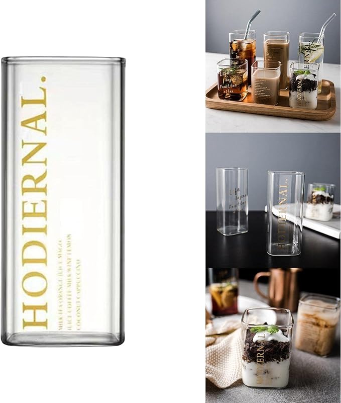 Square Drinking Glasses Glassware Transparent Milk Mug Container Heat Resistant Water Bottle for Coffee Party Home Kitchen, HODIERNAL High, Optional - Image 7