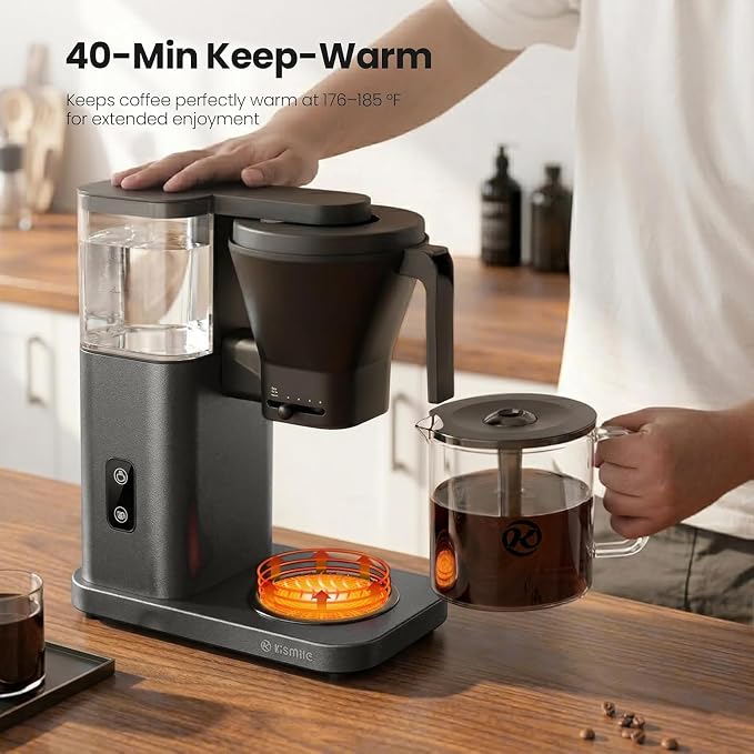 Kismile SCA-Certified 8-Cup Drip Coffee Maker with Pour-Over Control | 3-Second Heating at 197–205°F, Adjustable Flow, Removable 1.25L Water Tank, 20-Min Cold Brew and 40-Min Keep Warm - Image 5