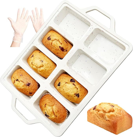 1PCS Silicone Mini Loaf Pans with Metal Frame, 8 Cavity Mini Bread Banna Loaf Pans, Nonstick Small Bread Pans for Baking, Tiny Meatloaf Pan with Metal Reinforced Frame for Brownie, Butter (1, Cream)