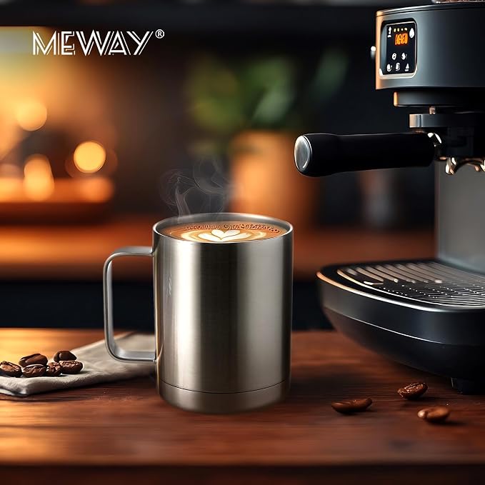 MEWAY 12oz Coffee Mug With Handle 2 Pack Bulk,Stainless Steel Insulated Travel Tumblers With Sliding Lid,Double Wall Vacuum Camping Cup for Hot & Cold Drinks Tea (Sliver,Set of 2) - Image 6
