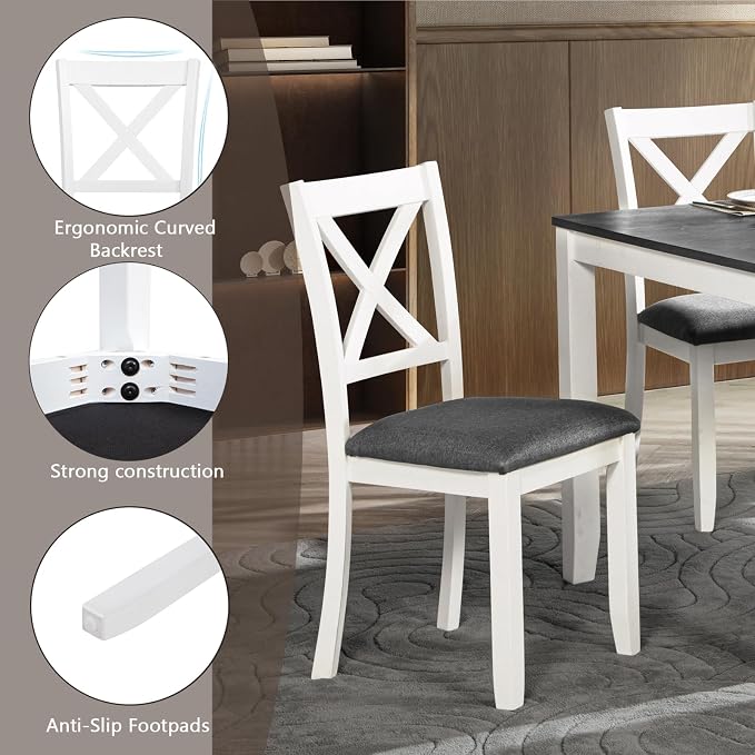 5-Piece Dining Table Set for 4, Kitchen Dining Table with 4 Soft Cushioned Solid Wood Chairs, Ideal for Home or Restaurant Use.(Gray & White_Small) - Image 7