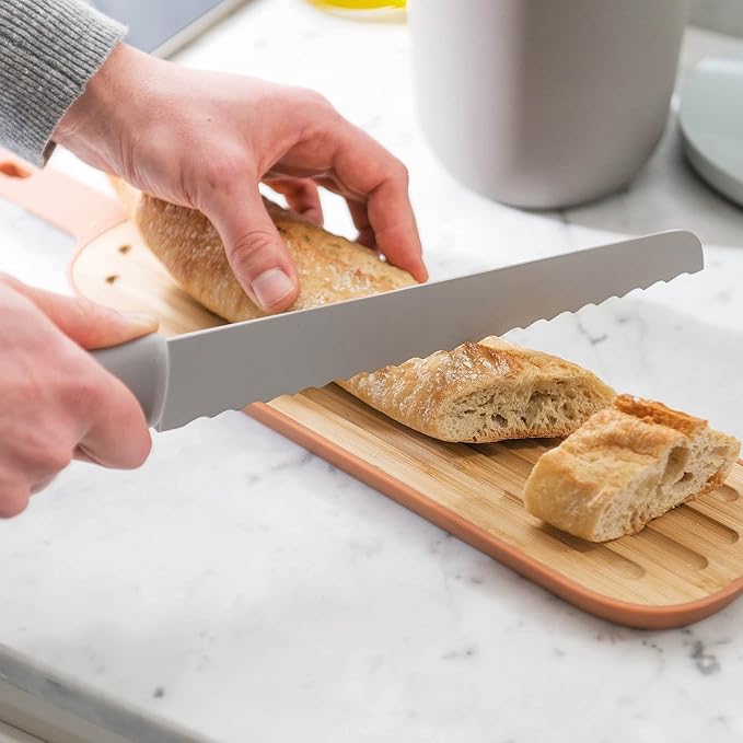 Berghoff Leo Long Bamboo Wood Kitchen Cutting Board With Handle, 44 x 10cm | Slotted French Bread Crumb Chopping Board, 17 x 4.5 Inches, Appetizer Serving Tray & Food Prep Board With Storage Loop - Image 2