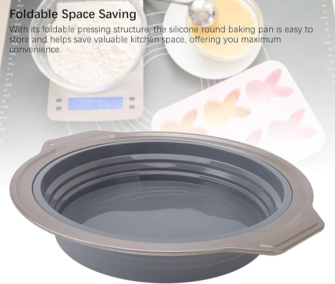 Cake Baking Pan, Silicone Cake Pan Foldable Press Type Quick Release Round Baking Pan for Layer Cake Cheese Cake Chiffon Cake (Gray) - Image 7