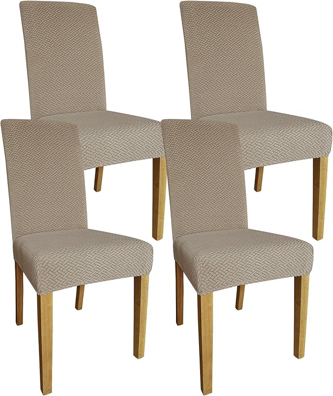 Dining Chair Covers Set of 4,Stretch Jacquard Fabric Chair Protectors,Camel | 3D Anti-Scratch Chair Covers Set of 4, Stretch Washable Dining Chair Covers for Kitchen, Hotel by WelcometoPromindflyplka