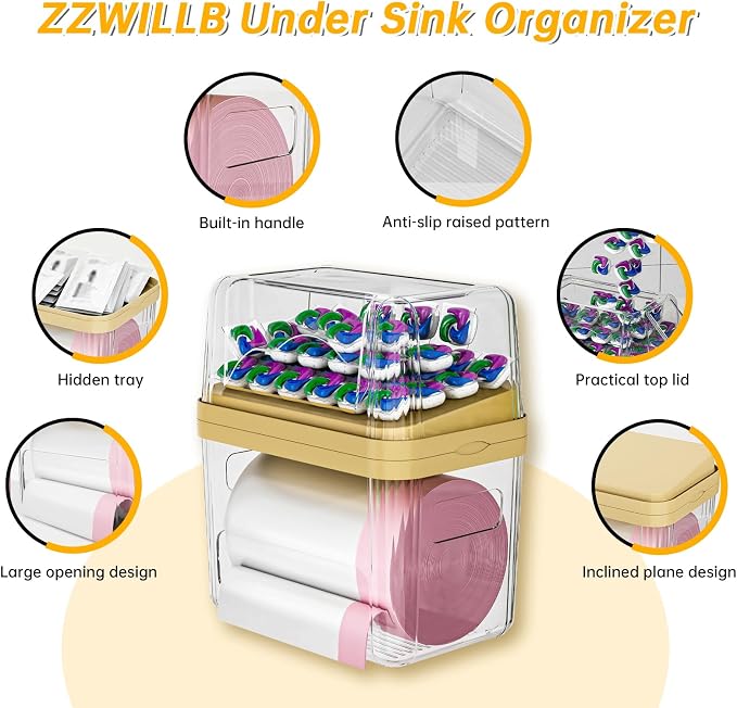 2-in-1 Trash Bag Dispenser & Laundry/Dishwasher Pods Container, Clear Acrylic Garbage Bag Holder with Removable Lids, Under Sink Organizer Kitchen Pantry Storage Box - Image 8