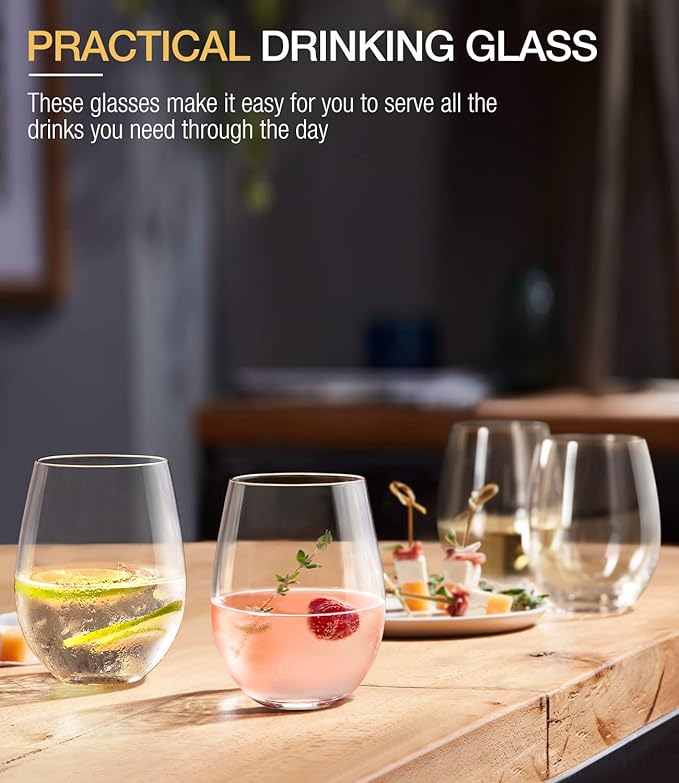 Stemless Wine Glasses Set of 4, 18oz Red White Wine Glass, No Stem | Glassware, Sturdy Drinking Glass, Home Bar, Daily Use, Hosting, Evening Party, Birthdays, Housewarming - Image 5